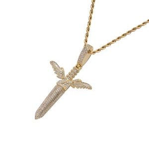 Nuevo Collar de Cadena con Colgante de Espada de Ángel Dorada de <span class=keywords><strong>21</strong></span> <span class=keywords><strong>Savage</strong></span>, Joyería de Rap Hip Hop, Collar con Colgante de Cruz con Circonitas Cúbicas, Estilo Iced Out para Hombre - Product Image 6
