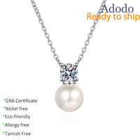 Personnalisé 0.5ct Moissanite 8mm Naturel Perle D'eau Douce Pendentif Collier Argent 925 Bijoux pour Femmes