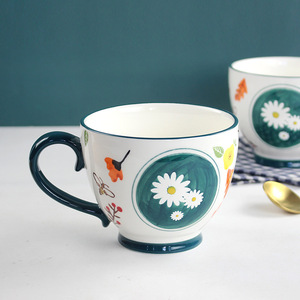 Tazas de cerámica al por mayor, tazas de cerámica con decoración bajo el esmalte, tazas originales con diseño floral de margaritas, tazas de café de alta calidad - Product Image 1