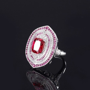 Wholesale Eco-friendly Copper 8*10MM Red Zircon Bridal 2 Tone <b>Earrings</b> and Necklace Ring Jewelry <b>Sets</b> for Wedding - Product Image 5