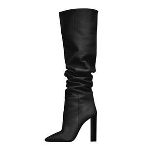 Big Size Leopard Print Suede Knee High Pointed Chunky High Heel Women Boot Solid Leather Slip-on Long Pile up <b>Booties</b> for Ladies - Product Image 5