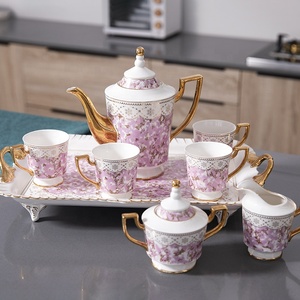 Service à thé et café vintage avec décor Phnom Penh en céramique – Super promotion – Style européen – Quatre couleurs et rose - Product Image 3