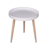 Table de centre de canapé en bois blanc pour salon rond à trois pieds