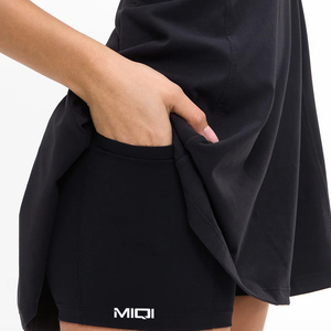 ملابس رياضية نسائية مخصصة بأكمام طويلة، تنورة تنس مطوية ضيقة مرنة للتمارين الرياضية مع شورت داخلي - Product Image 5