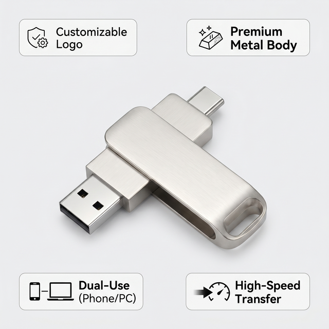 Metal Typo C 64gb Memory Usb Stick High Speeds Flash Drive128gb 256gb 512gb 1tb Solid State Drive Ssd 2 in 1 Usb Flash Drive