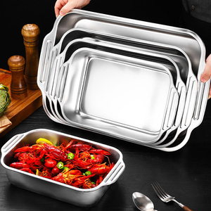 Plaque de cuisson rectangulaire profonde en acier inoxydable plaquée or de grande taille pour assiettes de restaurant cuisson du poisson - Product Image 3
