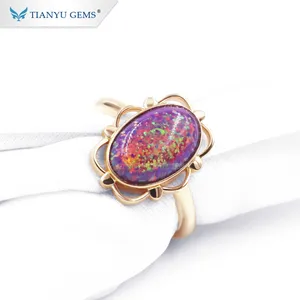 Tianyu gems Custom classical 18k yellow gold material opal gemstone female ring