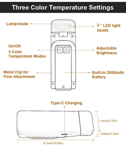 Lámpara de lectura con clip LED, luz de libro con logotipo personalizado OEM, portátil, recargable por USB, luz blanca cálida. - Product Image 6
