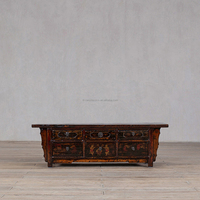 Armoire de salon vintage Wabi-Sabi en laque rouge, écologique, durable, faite à la main, bois naturel vieilli