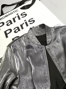 Chaqueta Casual de Primavera/Otoño, Moderna, Estilo Hip Hop, Corta, Delgada, Transpirable, Antiarrugas, con Cremallera, Textura Brillante, Top para Mujer - Product Image 3