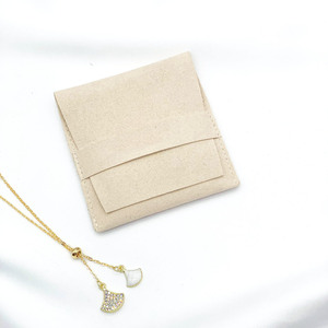 Sacs à bijoux personnalisés en velours beige, en microfibre, avec rabat, pour pièces de monnaie, colliers, bracelets, boucles d'oreilles, pochette à bijoux avec logo - Product Image 2