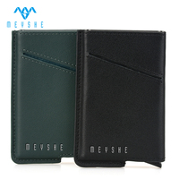 Tarjetero de Cuero Genuino Negro Personalizado con Bloqueo RFID, Diseño Minimalista y Moderno con Botón y Clip