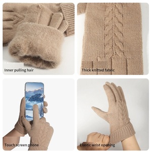 Gants en laine thermique tricotés jacquard de couleur unie, longs et épais pour les étudiantes - Product Image 6