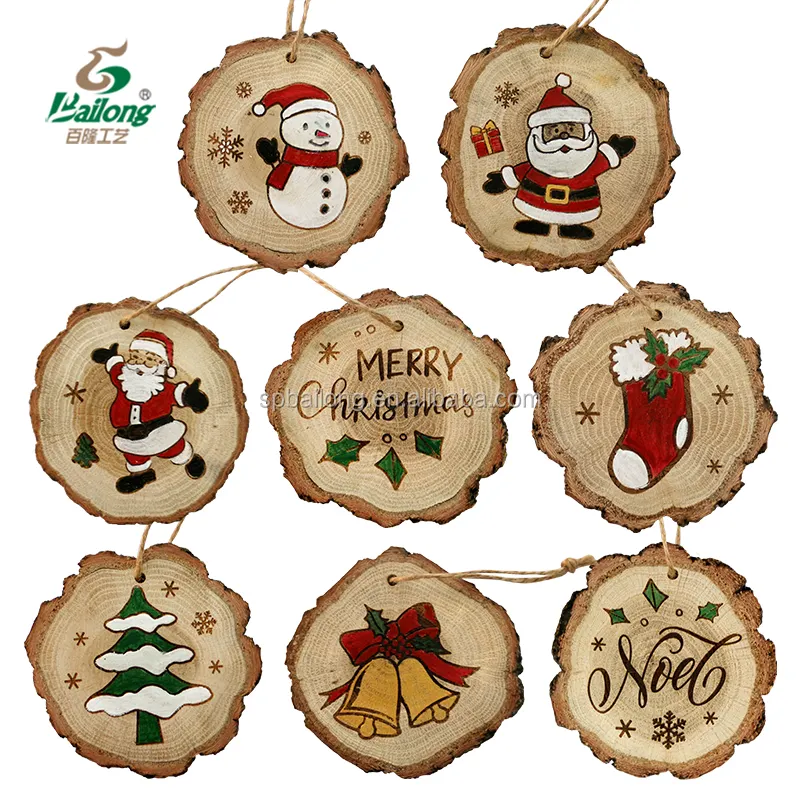 2020 new design high quality souvenir gifts custom logo natural round shape wood slices Christmas ornament decoration