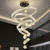 Lustre à anneau LED réglable en hauteur, en cristal K9 moderne et luxueux, personnalisé pour hall d'hôtel, salon, escalier