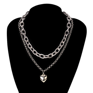Collar de Doble Capa con Corazón Metálico, Estilo Europeo Americano, de Aleación de Zinc, para Mujer - Product Image 3