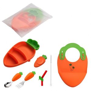 Juego de Vajilla Infantil Resistente a Altas Temperaturas con Plato y Tazón con Ventosa, Diseño de Zanahoria para Niños - Product Image 1