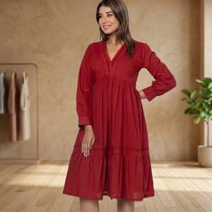 Women's Western Mini Dress | A-Line Silhouette Solid Pattern Natural Waistline Eco-Friendly 100% Cotton - Product Image 3