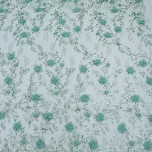 Tùy Chỉnh Thân Thiện Với Môi 100% Polyester Nặng <span class=keywords><strong>3D</strong></span> Hoa Sequin Đính Cườm Lưới Thêu May Dresses T-Win Long Lanh Vải Tuyn Vải - Product Image 4