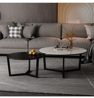 Ensembles de tables de salon de luxe pour le marché espagnol, tables basses avec plateau en céramique de 12 mm, revêtement en poudre de sable noir