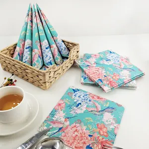 Custom Flower And Bird Pattern Paper Napkins Serviettes 33CM Printed Colored Napkin