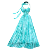 Robe longue d'été pour femme, style halter, à découpes, bretelles spaghetti, dos nu, fluide, pour les vacances à la plage