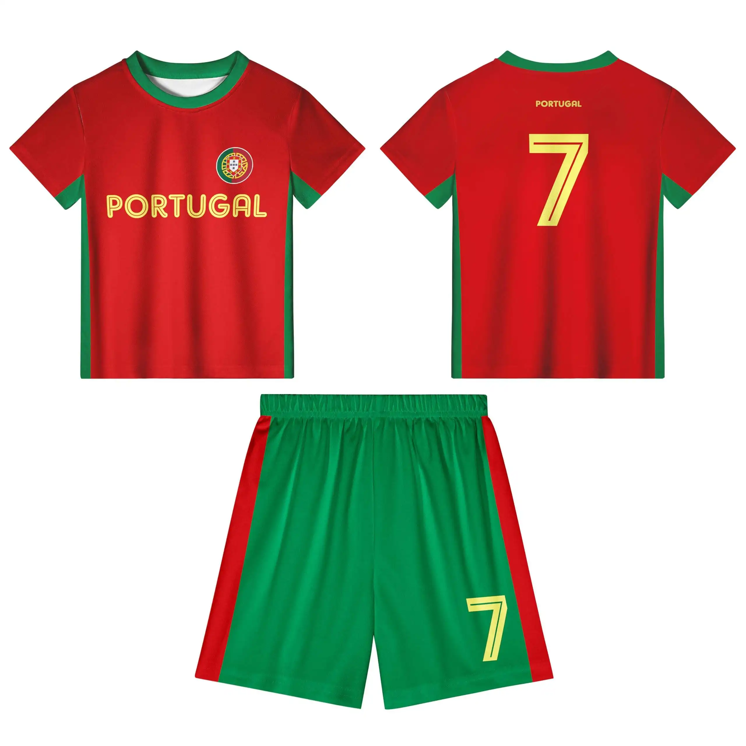 Print On Demand Portugal Trainingspak Sportpak Groothandelsprijs Kind Jeugd Comfort Ademend Voetbal Jersey Uniform Hot