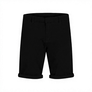 Pantalones Cortos Negros Sólidos para Hombre, Cintura Media, Casuales, Tejidos, con Bolsillos y Botones - Product Image 1