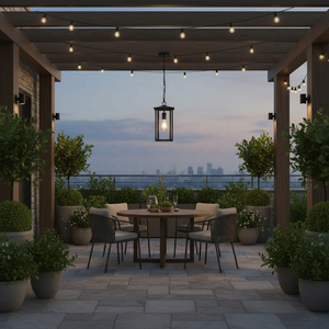 1 - Lampe à <span class=keywords><strong>suspension</strong></span> LED E26 noire à double cage en fer, lanterne en verre, éclairage de porche, <span class=keywords><strong>suspension</strong></span> extérieure, plafonnier d'entrée - Product Image 6