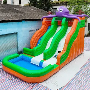 Commercial Backyard Adult Inflatable slides octopus double lanes water slide for removable swimming pool