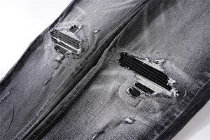 النسخة الصحيحة نمط AM الجينز الرجعية للرجال عالية الشارع ممزق غسلها المتعثرة منتصف الخصر مستقيم الجينز السراويل العلامة التجارية العصرية - Product Image 5