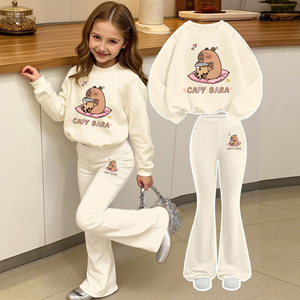 Ensemble 2 pièces pour petites filles, motif dessin animé, sweat-shirt et pantalon évasé décontracté, collection printemps-automne, livraison directe usine - Product Image 1