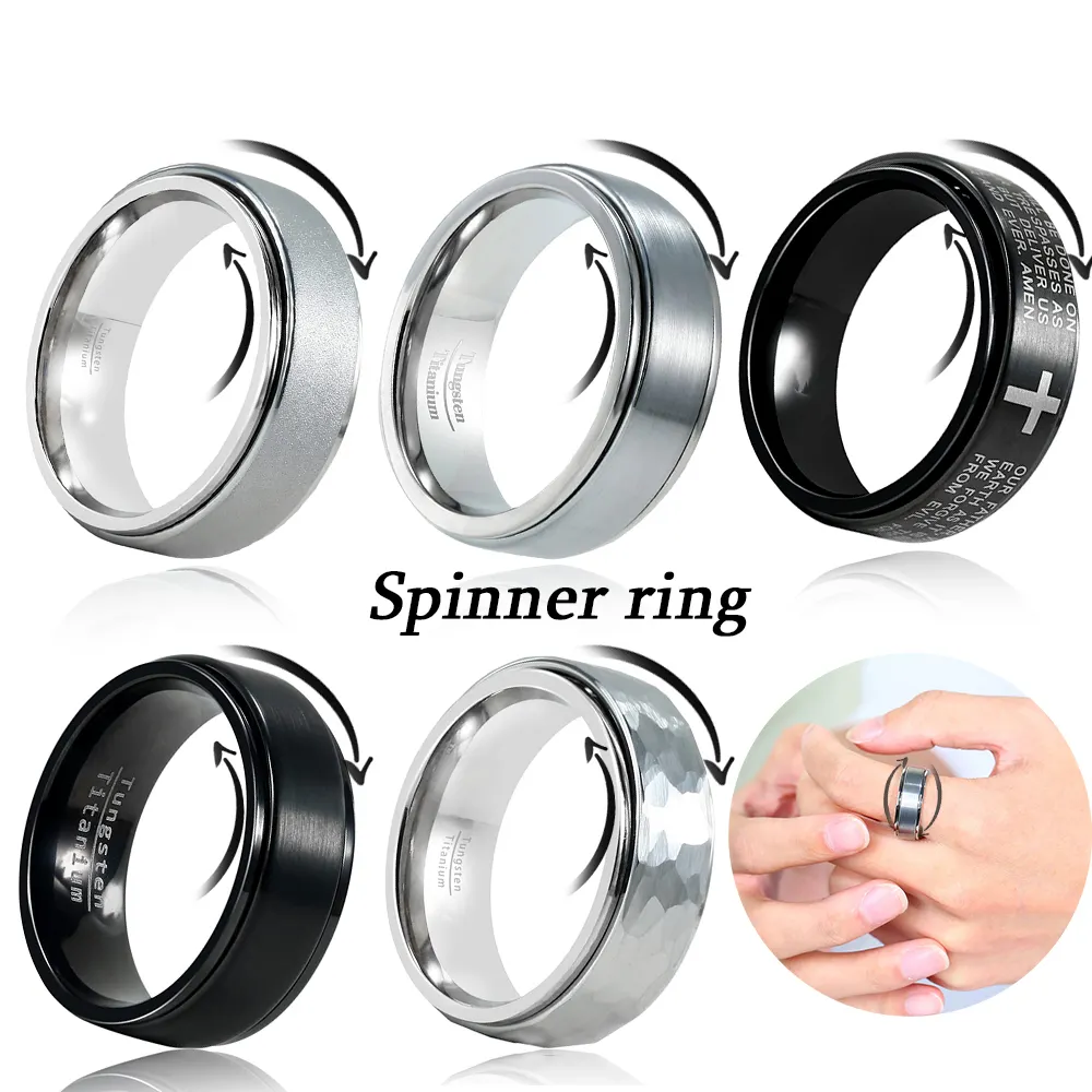 Zwarte Ringen Fidged Spinner Ring Anti Stress Angst Wolfraam Puur Titanium Voor Mannen Vrouwen Effen Bruiloft Verlovingsband Geen Nikkel