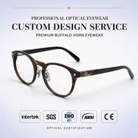 Gafas Hechas a Mano con Montura de Cuerno de Búfalo Puro y Orgánico, Diseño Retro Redondeado, Lentes con Protección Anti Luz Azul y Transición, Ecológicas