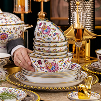 Vaisselle de luxe européenne en porcelaine émaillée multicolore pour 6 à 10 personnes, compatible lave-vaisselle et micro-ondes, sans plomb ni chrome, qualité alimentaire, pour hôtels/cadeaux