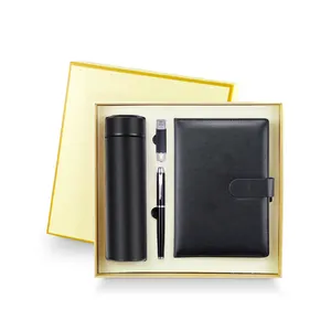 Trend OEM Logo Print Luxury Business Notebook Pen 8GB USB Drive Vacuum Flask Thermos Cup Gift Set For Promotional Welcome Events