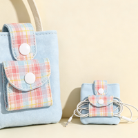 Sac de rangement portable pour écouteurs, en tissu, avec double poche, enrouleur de câble, mini pochette de voyage pour écouteurs