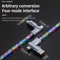 CHXDEV Câble de données USB Type-C en nylon multifonction 4-en-1 avec lumière LED rotative à 540 degrés et charge ultra-rapide