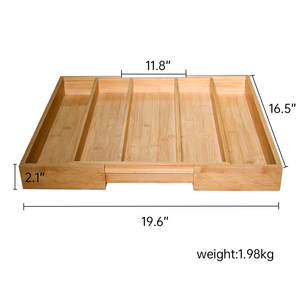 Organisateur de tiroirs Organisateur d'argenterie Organisateur extensible en bambou avec 5 fentes, Organisateur de tiroirs de cuisine, Boîte marron en bambou de qualité supérieure naturelle - Product Image 4