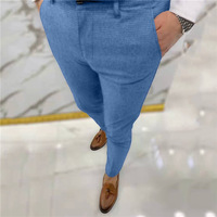 Costumes pour hommes européens et américains pantalons d'hiver Micro élastique coupe ajustée Leggings couleur unie Plaid affaires pantalons décontractés