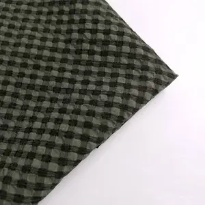Tecido de poliéster reciclado xadrez bolha elástica de alta qualidade para camisa de vestuário funcional