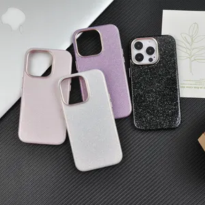 Bling Glitter Gradient PU Leather Phone Case Decorations Soft Composite Leather Mobile Phone Cover for iPhone 15 14 13 Pro Max