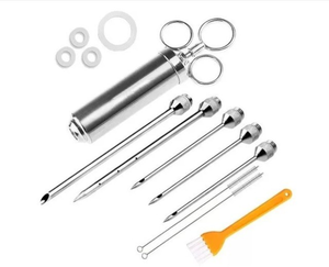 Accessoires de cuisine, seringue à viande en acier inoxydable robuste de 2 oz avec brosse en silicone pour barbecue - Product Image 5