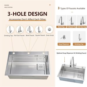 Fregaderos de Cocina de Acero Inoxidable Hechos a Mano de Alta Calidad con Grifo Extraíble para Mostrador de Hotel Moderno Cubas Brasil - Product Image 5