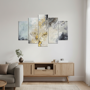 Gray and Gold <b>Abstract</b> Plaster Art: Modern <b>Printed</b> <b>Canvas</b> Wall Decor,SET OF 5 MIX <b>CANVAS</b> - Product Image 3