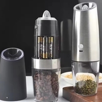 Argent alimenté par batterie avec lumière LED fonctionnement automatique en acier inoxydable moulin électrique à gravité moulin à poivre et sel ensemble