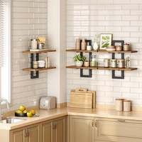 Étagère murale vintage à 2 niveaux en bois, support mural flottant en métal pour cuisine, étagère murale multifonction pour salle de bain