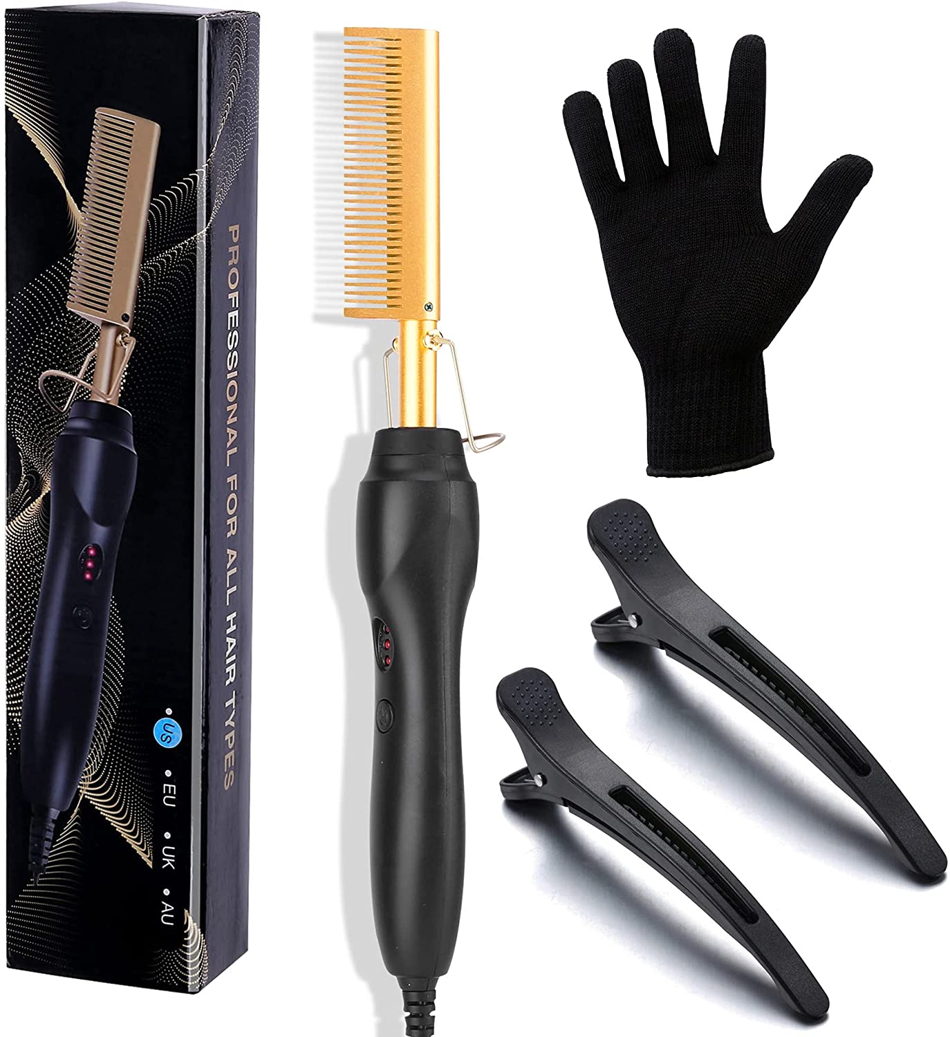 Peine caliente eléctrico 2 en 1 para cabello afro, peineta de pelo caliente  para rizos de pelo afro, peineta de hierro plana, rizador de cerámica  diseñado, plancha de pelo de cerámica :