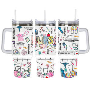 Gobelet isotherme en acier inoxydable à double paroi de 40 oz avec poignée, couvercle et paille, personnalisé en 3D, pour la Journée internationale des infirmières, vente en gros - Product Image 3