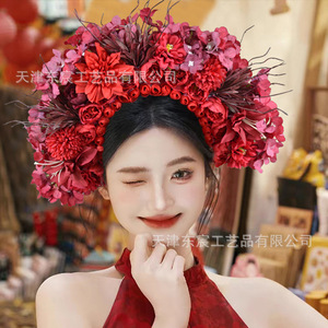 Diadema de Flores de Seda Rosa Estilo Chino Tradicional Dongchen Crafts para Hanfu, Bodas y Accesorios de Fotografía al Aire Libre - Product Image 4